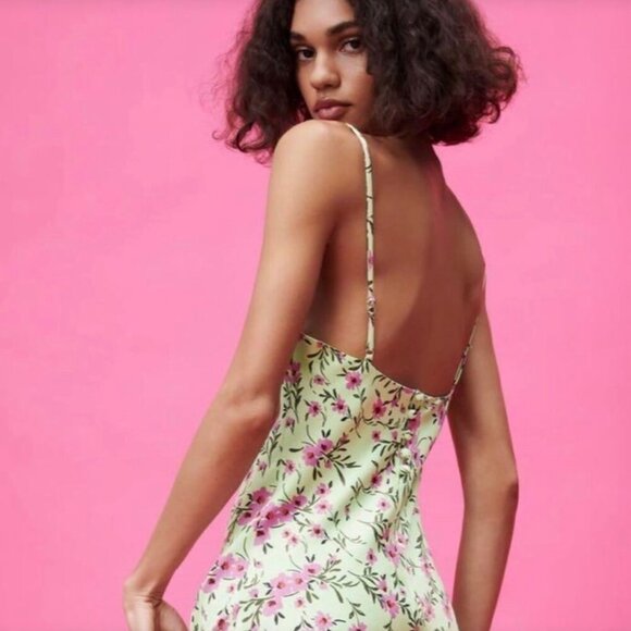 Zara Silky Mint and Purple Floral Dress Size M NEW WITH TAG! - Picture 6 of 7